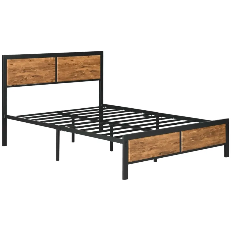 Industrial Double Steel Bed Frame with Under-Bed Storage - Rustic Brown