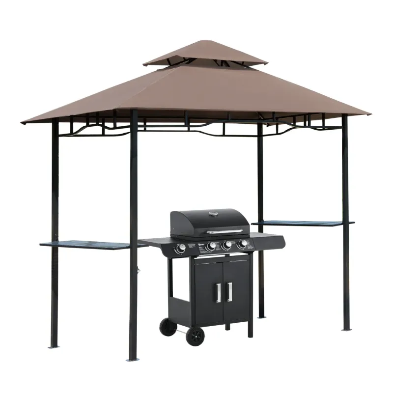 2.5m x 1.5m Steel BBQ Gazebo with Two-Tier Canopy and Side Shelves