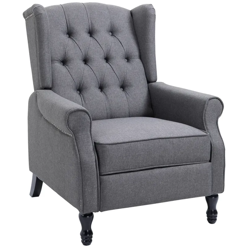  Vintage Wingback Recliner Armchair with Button Tufting and Footrest - Grey