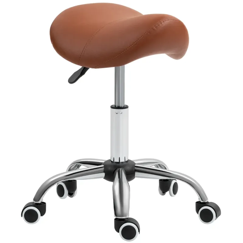Brown Faux Leather Saddle Stool - Height Adjustable Salon & Massage Chair