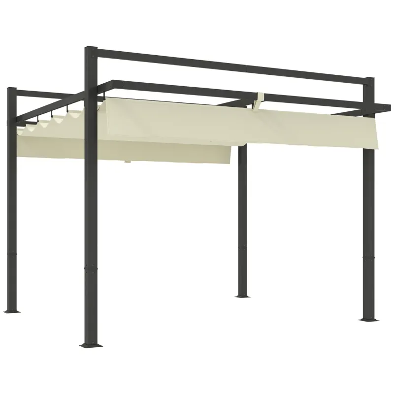  3m x 3m Aluminium Garden Pergola with Retractable Canopy - Grey & Khaki