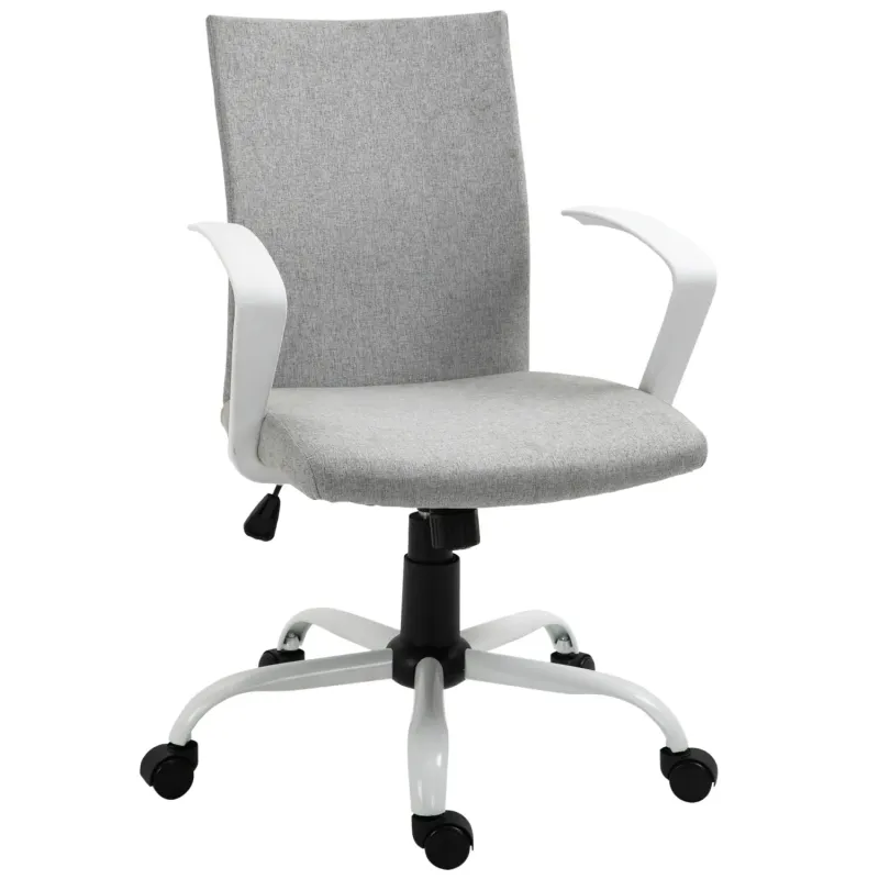 Linen Look Swivel Office Chair with Arms - Light Grey