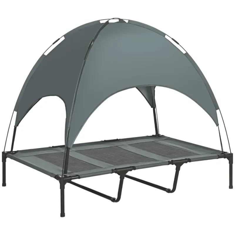 XL Raised Dog Bed with Removable UV Protection Canopy - Grey