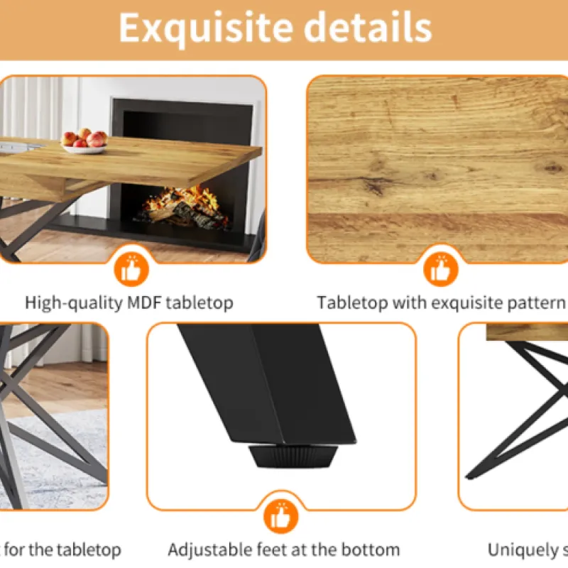 120-160cm Extendable Walnut Effect Dining Table with Black Star-Shaped Legs