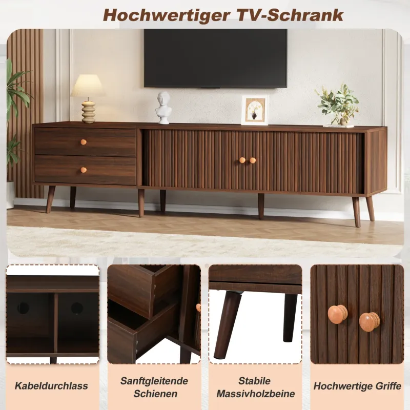 MDF Walnut Veneer TV Unit, 180cm, in Walnut, with Roller Shutter Doors and 2 Drawers