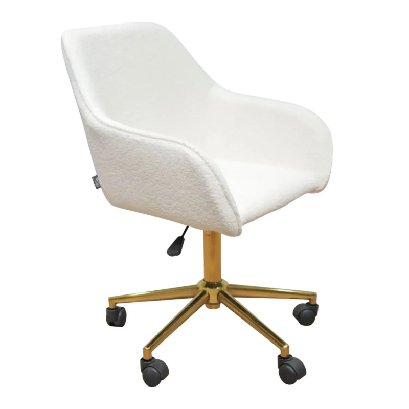 White Teddy Fabric Swivel Office Chair with Gold Base