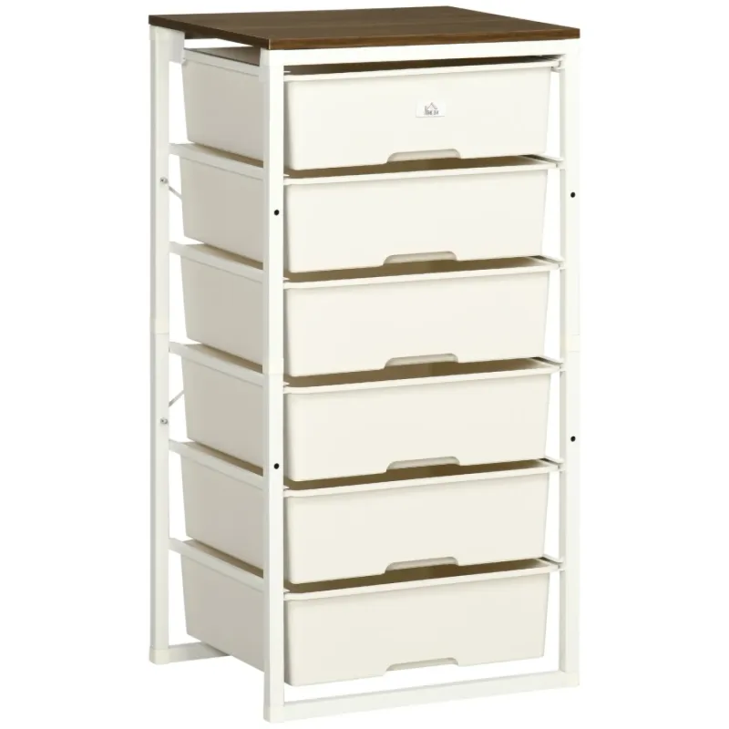 White 6-Drawer Chest of Drawers with Steel Frame