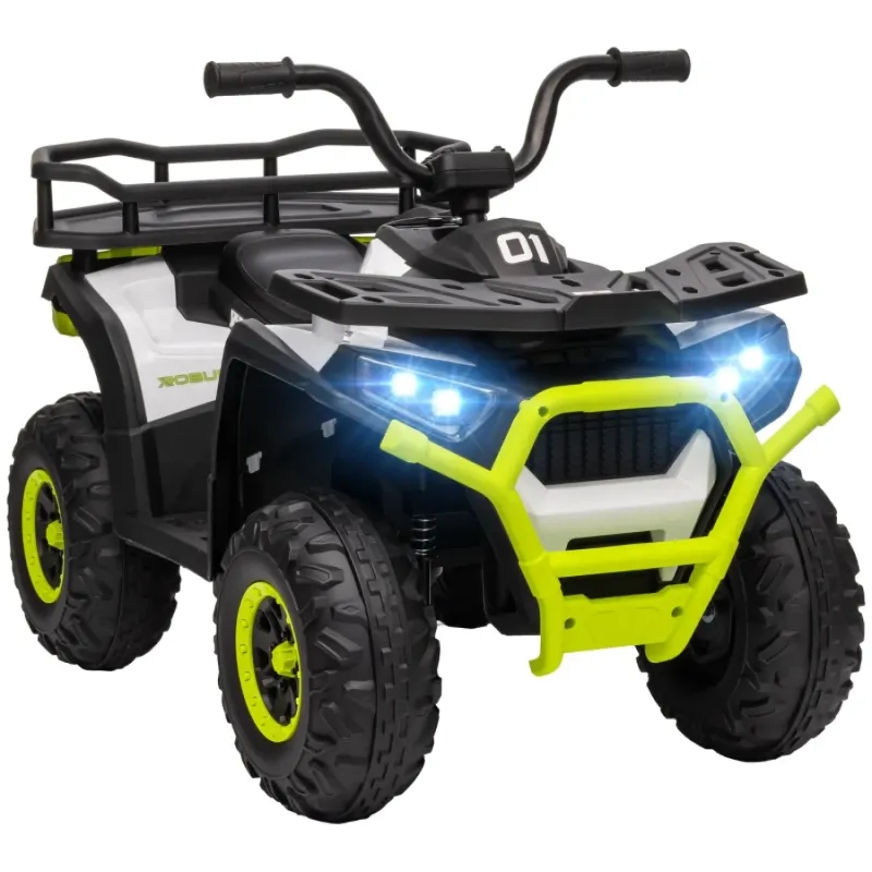 Kids 12V Electric Ride-on Quad Bike with Suspension and Storage - Green