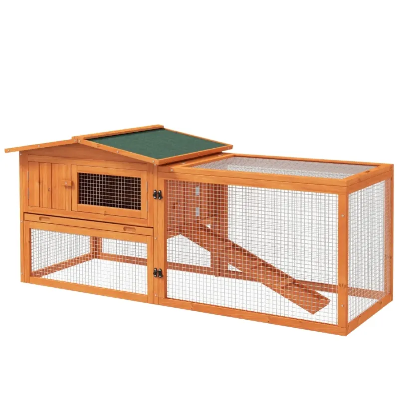 156cm Rabbit Hutch with Detachable Run and Hay Rack - Orange