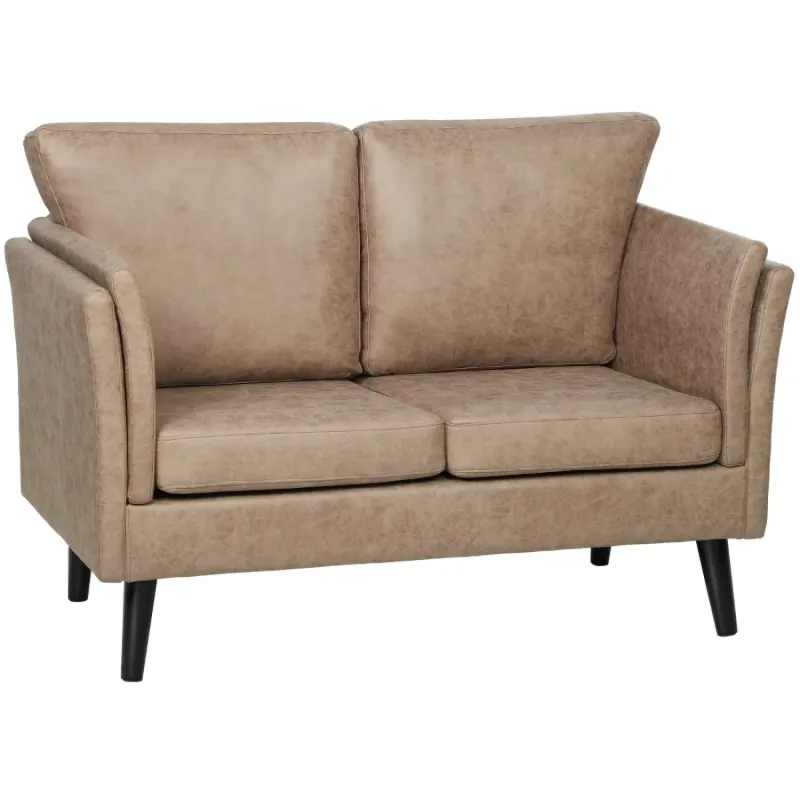  2-Seater Leathaire Sofa with Rubber Wood Legs - Light Brown