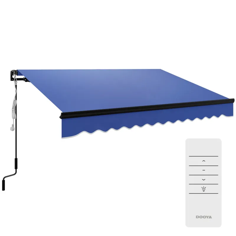  3m x 2.5m Electric Retractable Awning with LED Lights and Remote Control - Blue