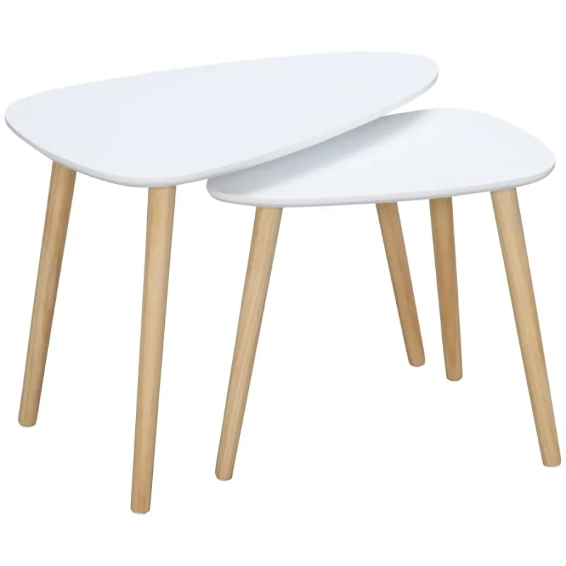 Scandi Nest of 2 Coffee Tables with Solid Wood Legs - White