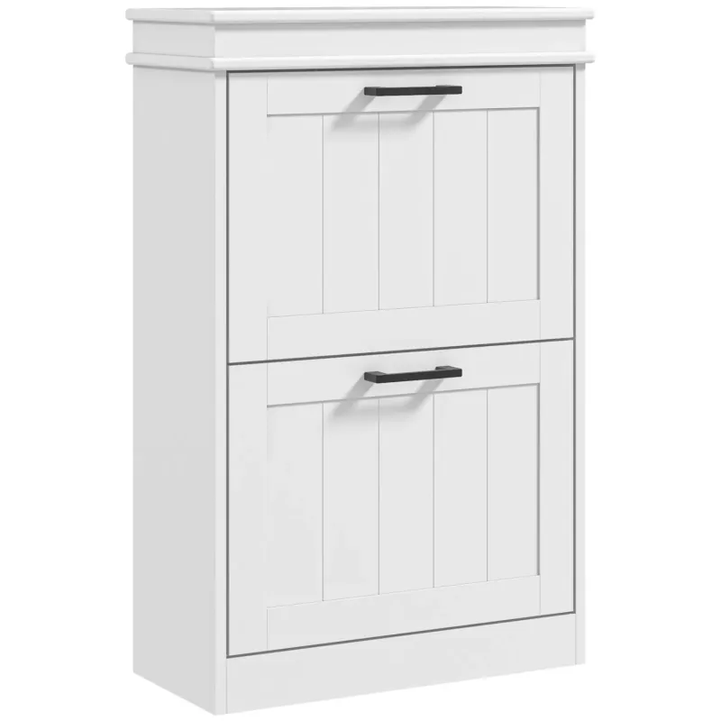Shoe Storage Cabinet with 2 Flip Drawers - White