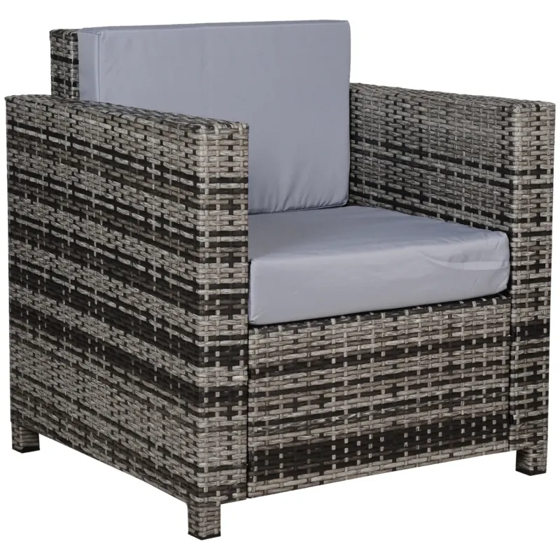 Single Seater Rattan Garden Armchair with 10cm Padded Cushion - Grey