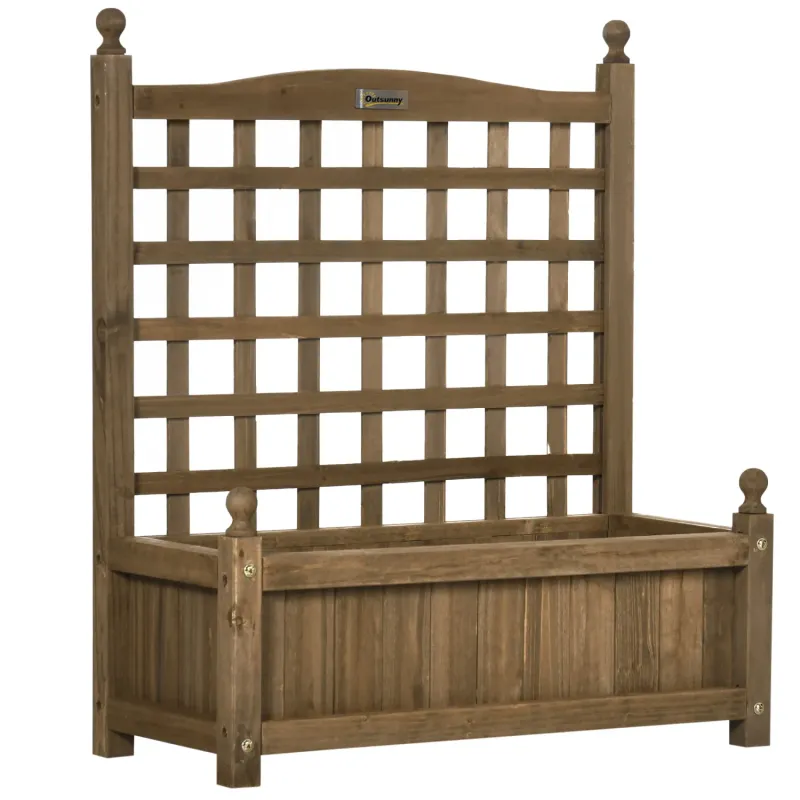 Wood Garden Planter with Trellis - Brown