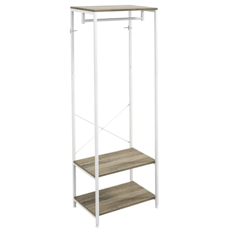 Hallway Coat Rack and Shoe Bench Tree with 2 Shelves - Grey