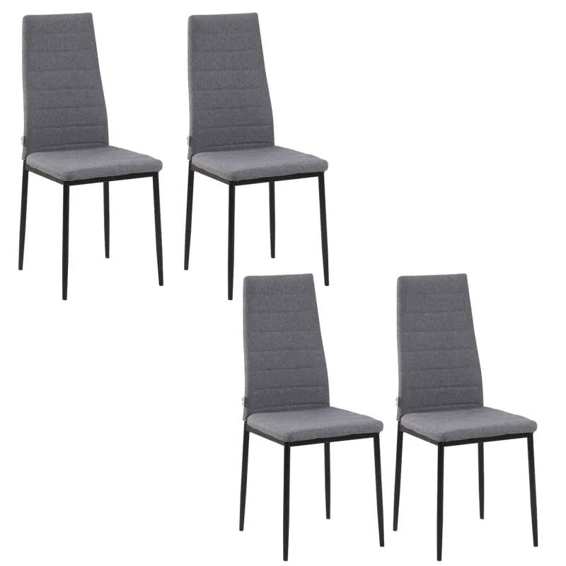 Set of 4 High Back Upholstered Dining Chairs in Grey Linen-Look Fabric
