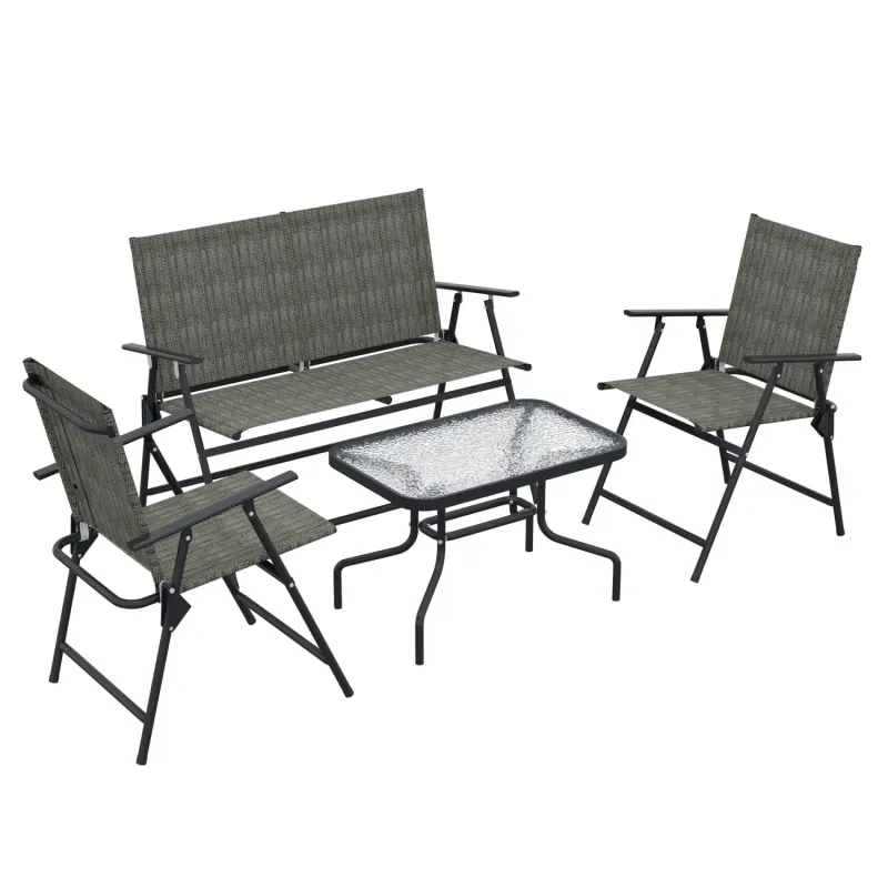 4-Seater Metal Garden Sofa Set with Folding Chairs - Mixed Brown