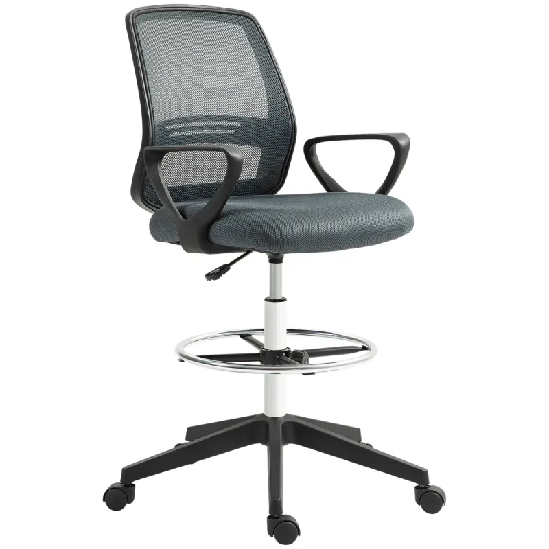 Grey Mesh Draughtsman Office Chair with Adjustable Footrest