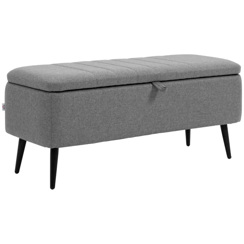 Storage Ottoman Bench with Steel Legs, Grey