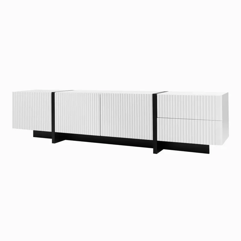 190cm TV Stand with 3 Doors and 2 Drawers - Black and White