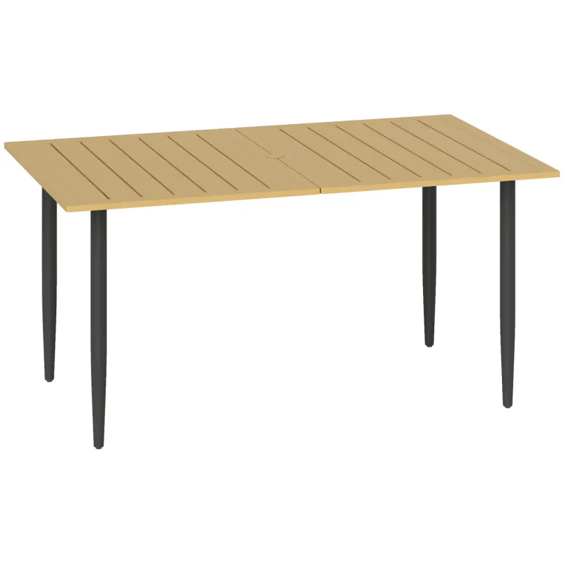 Rectangular Garden Dining Table with Parasol Hole, 150 x 90 cm - Brown