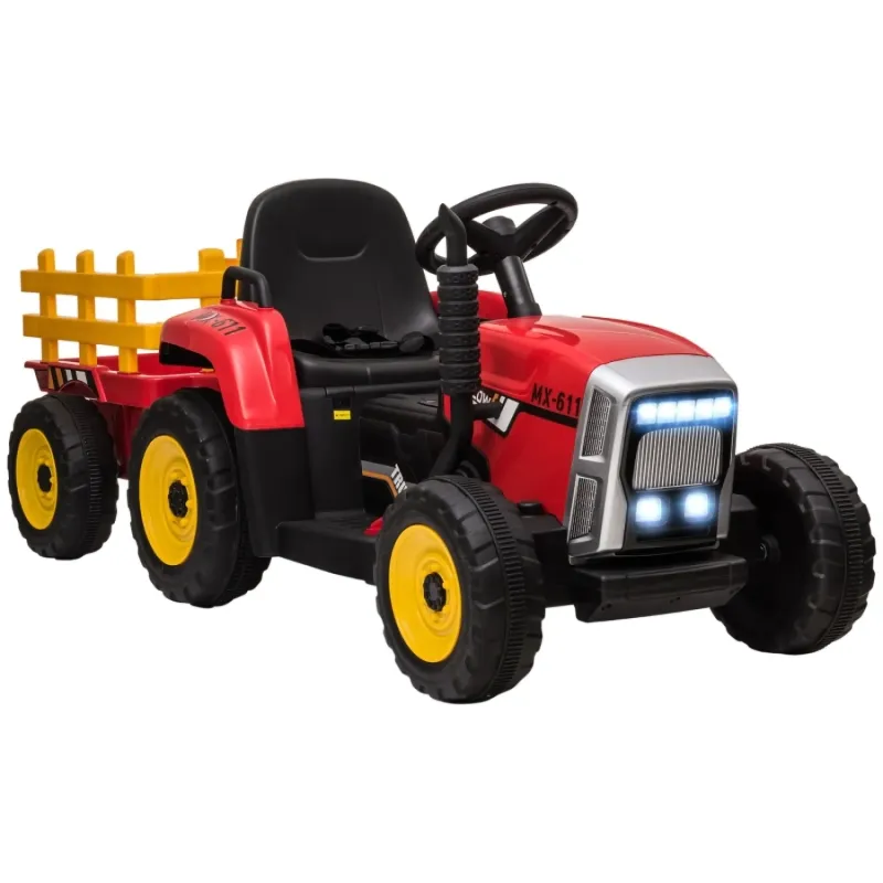 Kids Electric Ride-On Tractor with Detachable Trailer and Remote Control - Red