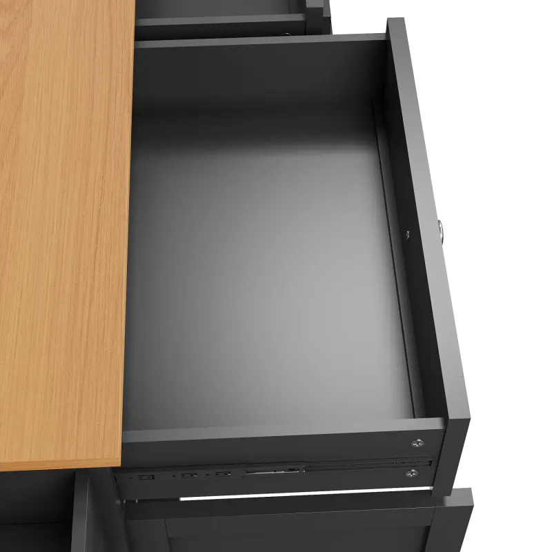 Black Kitchen Island Trolley with 5 Drawers and Cupboard Storage - 134cm