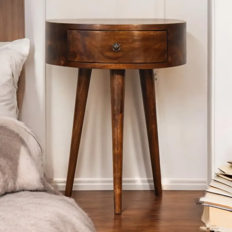 Chestnut Solid Wood Semi Circle Bedside Table with 1 Drawer