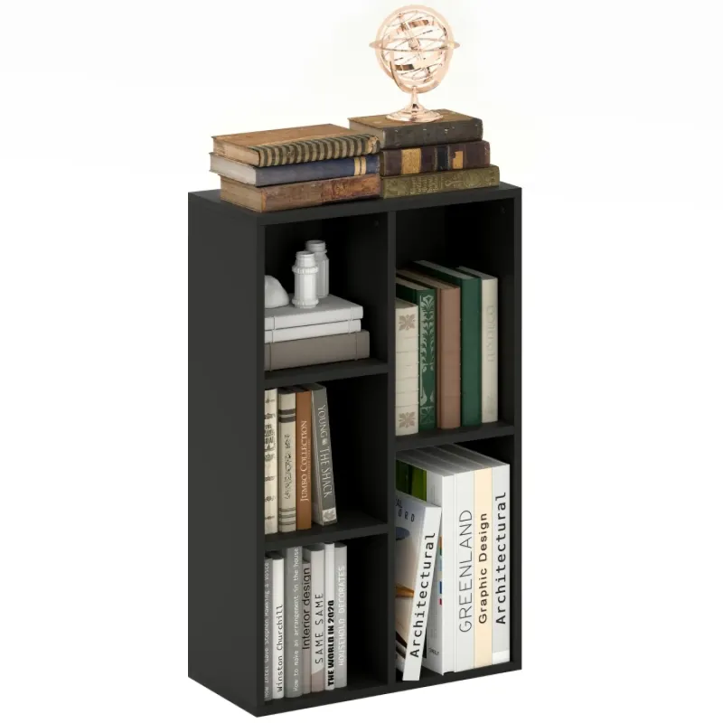 2-Tier Bookshelf with 5 Storage Cubes - Black