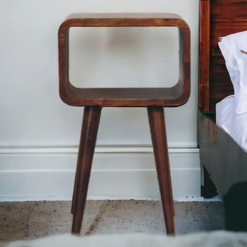 Solid Wood Mini Curved Bedside Table - Chestnut Brown
