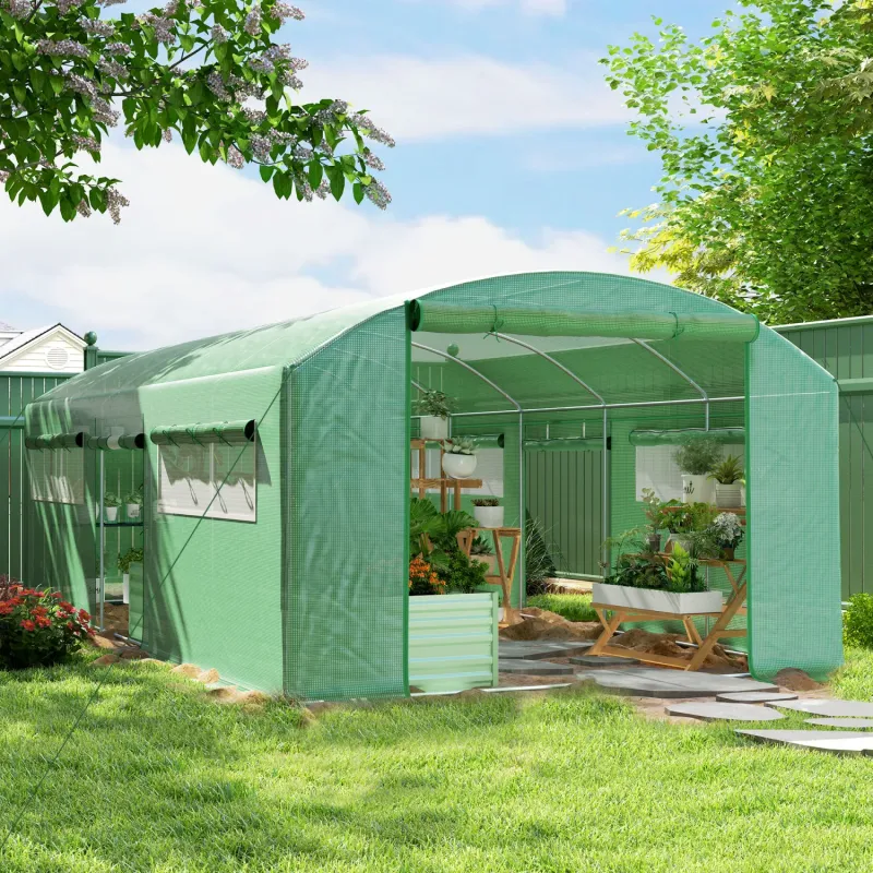  19 x 9.8ft Walk-In Polytunnel Greenhouse with Galvanised Steel Frame - Green