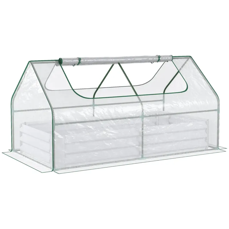 185cm Steel Raised Garden Bed with Greenhouse Cover - Clear
