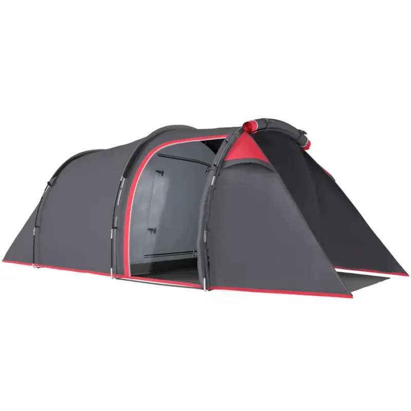 2-3 Person Tunnel Tent with Porch and Sewn-in Groundsheet - Grey