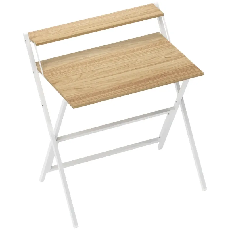 81.5cm Folding Computer Desk with Monitor Shelf - Natural Wood Finish