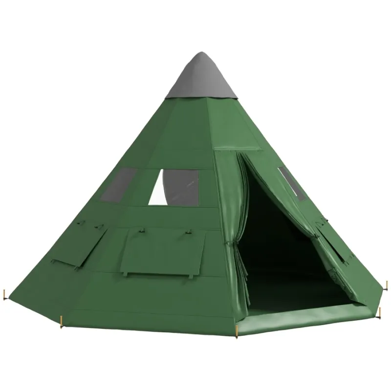6 Person Tipi Tent with 2.6m Standing Height - Green