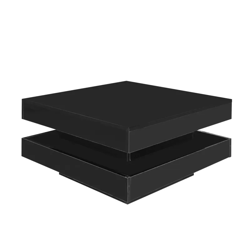 Black High Gloss Square Coffee Table with 360° Rotating Top and App-Controlled LED Lights