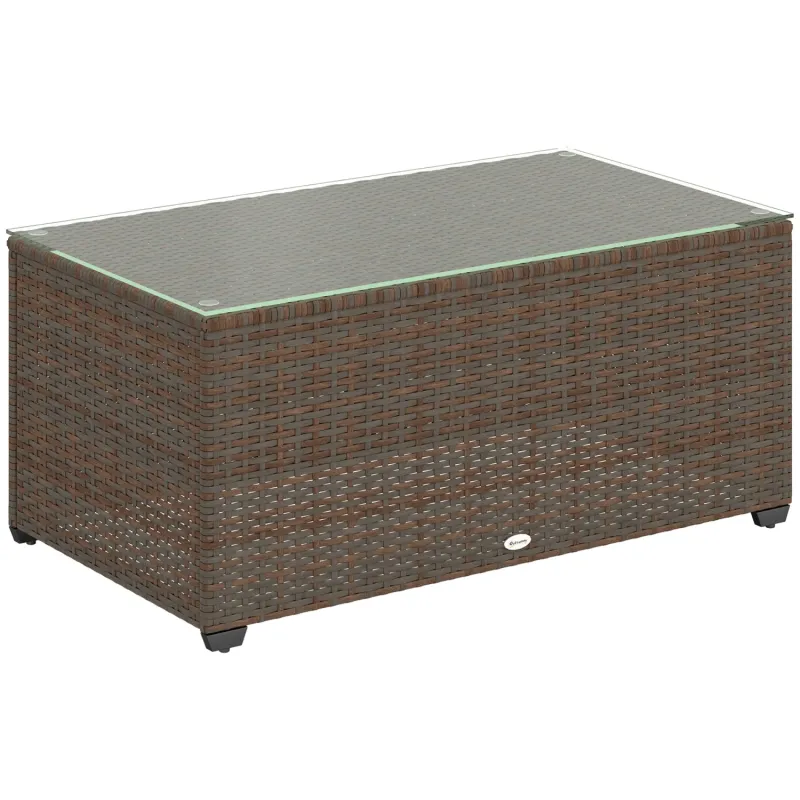 90 x 50cm Rattan Outdoor Coffee Table with Tempered Glass Top - Brown