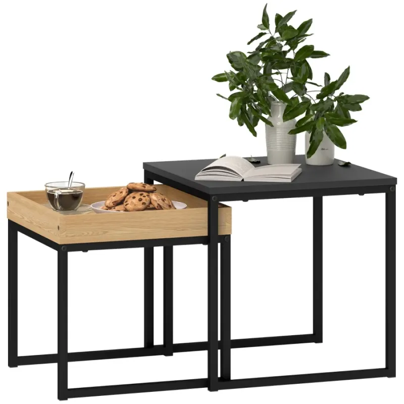 Boxy Nesting Coffee Table Set of 2 - Black and Wood Effect