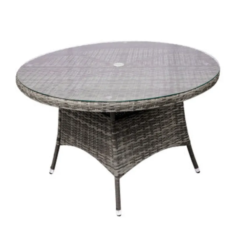Abrihome 120cm Round 4-Seater Rattan Garden Dining Table with Parasol Hole