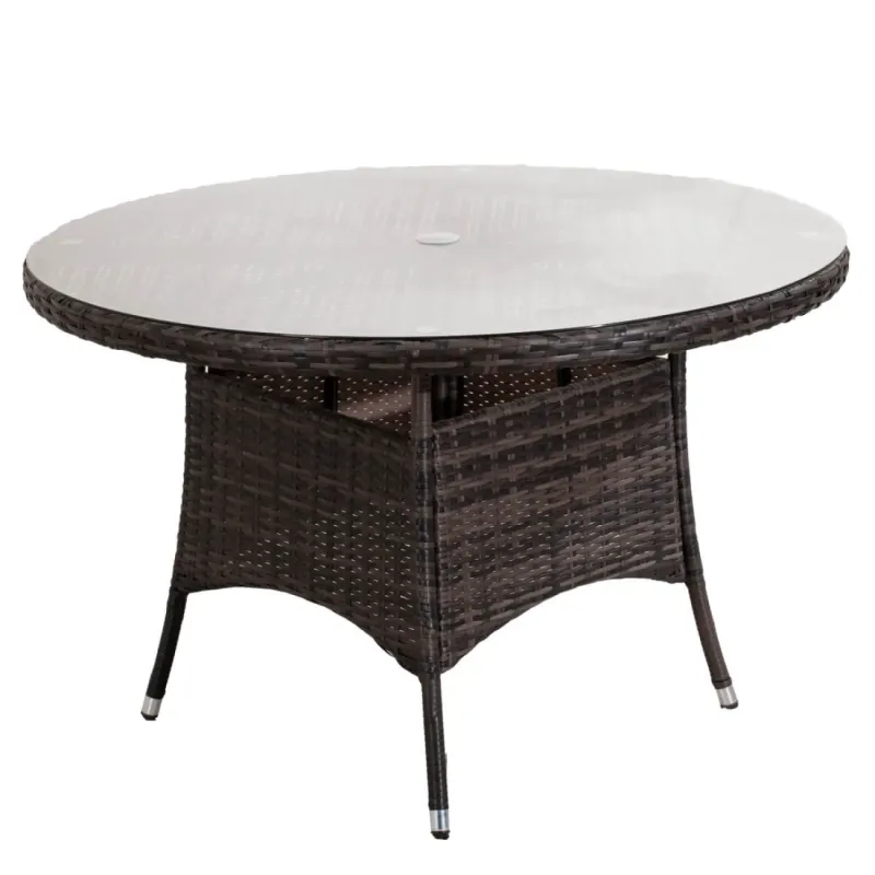 120cm Round 4-Seater Rattan Garden Dining Table with Aluminium Frame – Brown