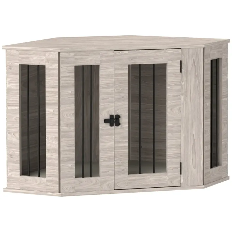 Walnut Brown Dog Crate Furniture Side Table with Cushion - 104cm