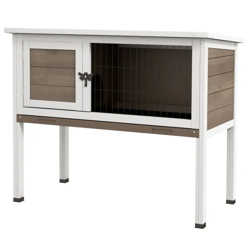 Solid Fir Wood Guinea Pig Hutch with Asphalt Roof, 84cm - Brown