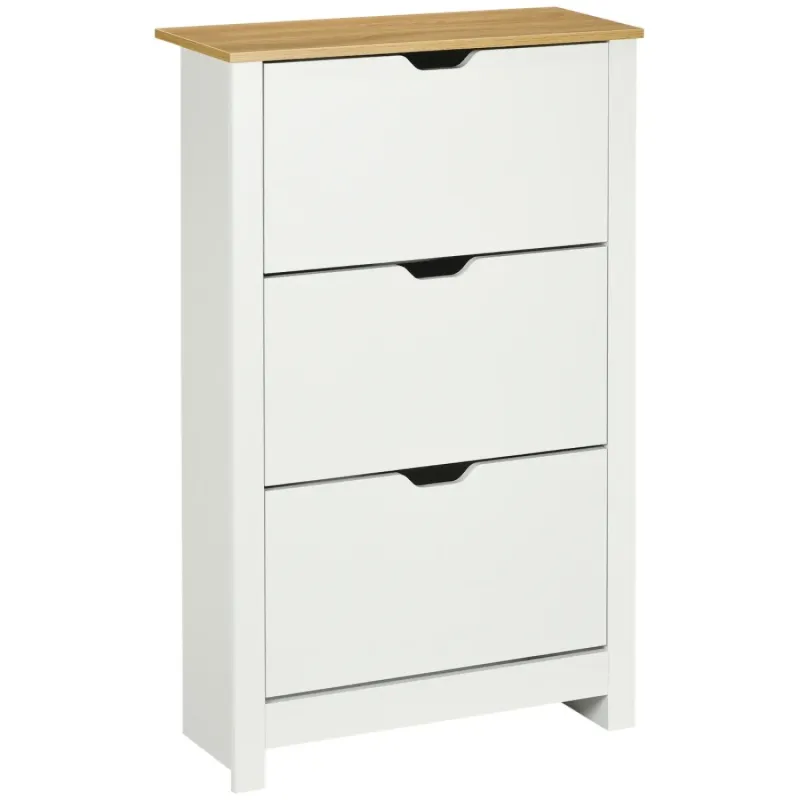 3-Drawer Slim Shoe Cabinet with Adjustable Shelves - White