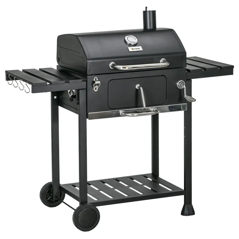  Adjustable Charcoal BBQ Grill with Thermometer, Warming Rack and Side Table