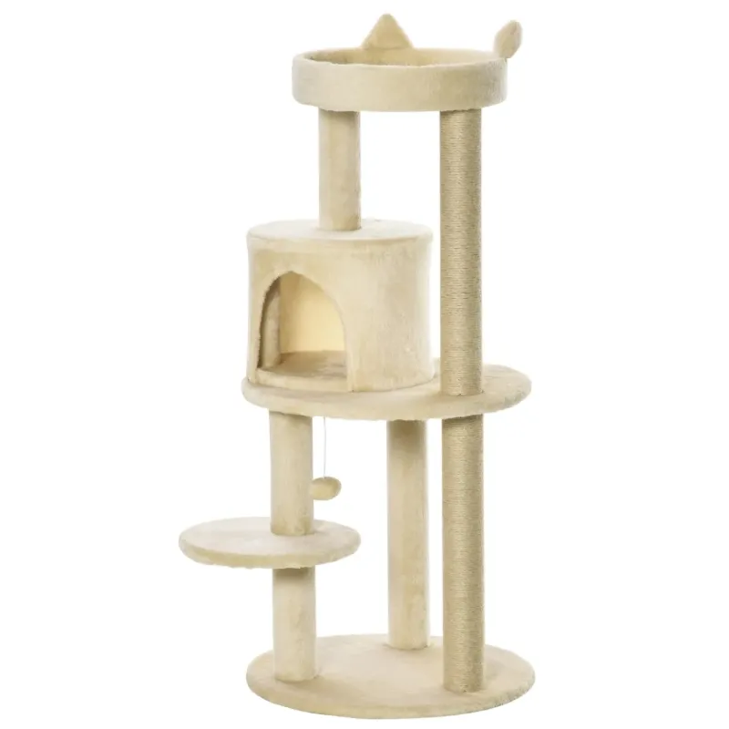 104cm Cat Tree Tower with Sisal Scratching Posts and Condo - Cream White