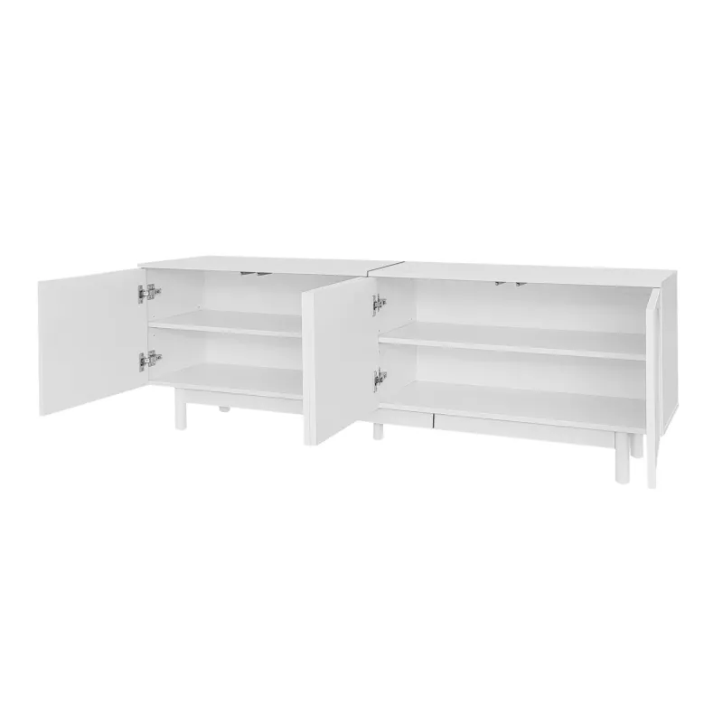 175cm White TV Stand with Textured Doors and Push-to-Open Storage