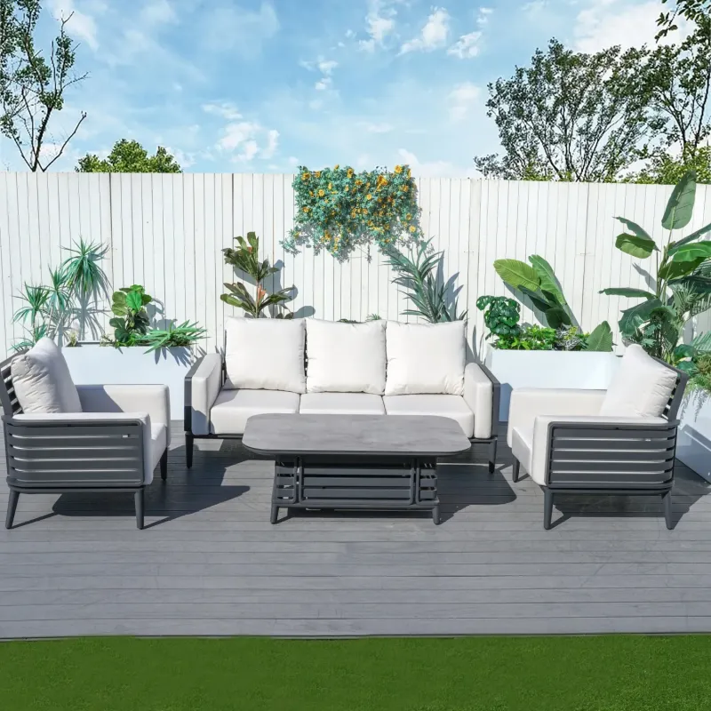 Aurel 5-Seater Aluminium Garden Sofa Set with HPL Coffee Table - 4 Pieces