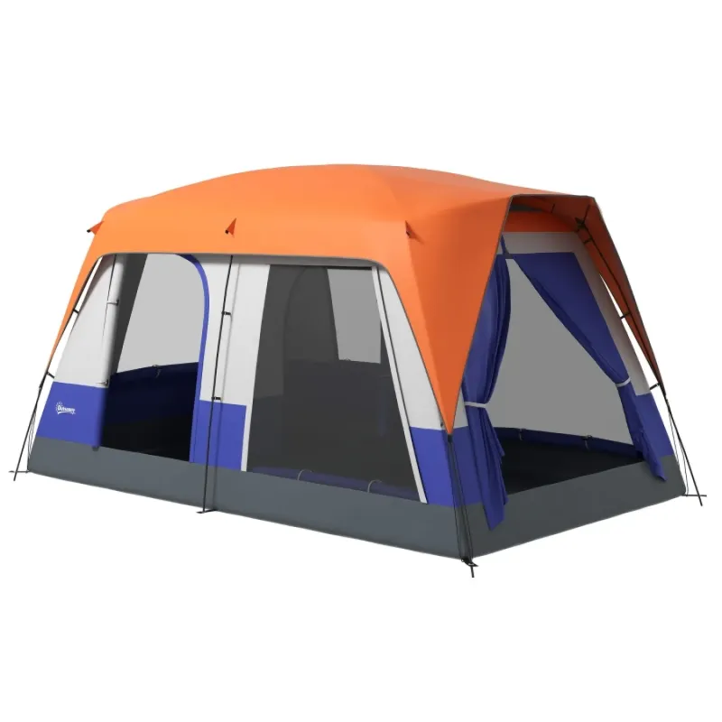 Spacious 6-Man Tunnel Camping Tent with 3000mm Waterproof Rainfly - Orange
