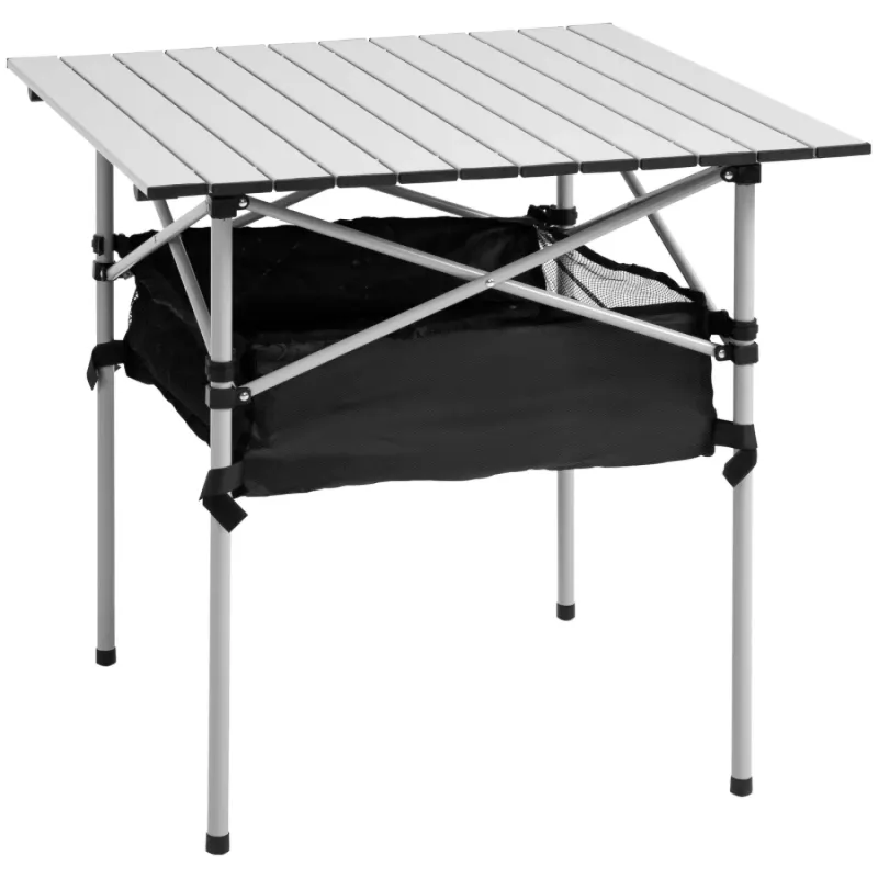 Portable Aluminium Camping Table with Mesh Storage Bag - Silver/Black